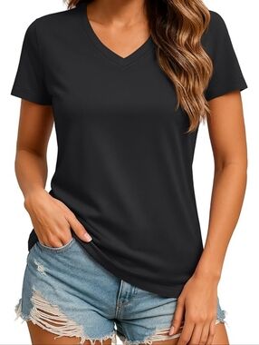 TACVASEN Women's Black V-Neck T Shirts Short Sleeve UPF 50+ Sun Protection